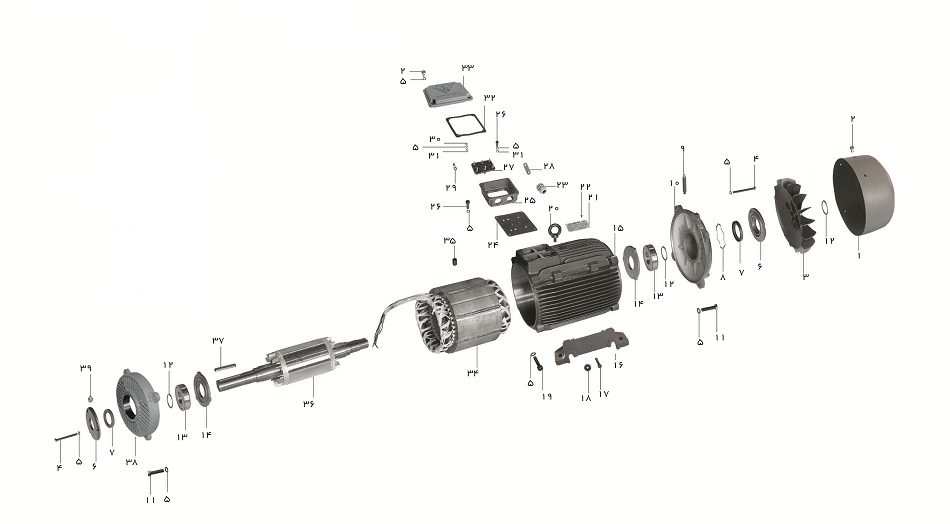 شماتیک گسترده الکتروموتور سه فاز بدنه چدنی موتوژن